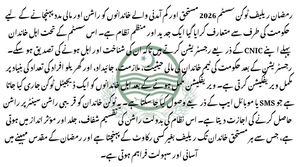 Latest Ramzan Relief Token System 2026 
